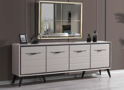 White 4-door Dining room Chest of drawers Designer Sideboard Luxury Glass Mirror