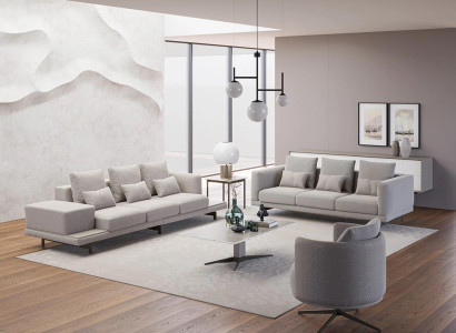 Living room Complete 2x Sofa Three-seater Textile Upholstered furniture Armchair new Coffee table