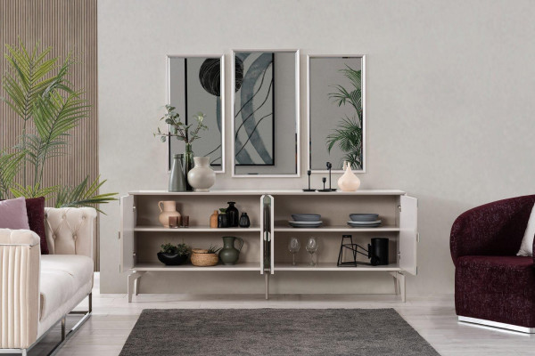 Sideboard Sideboard with Mirror Group Chest of drawers Wood Silver Dining room