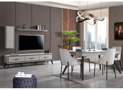 Modern White Dining room Suite Lowboard 6x Chairs Dining table Shelf 10pcs