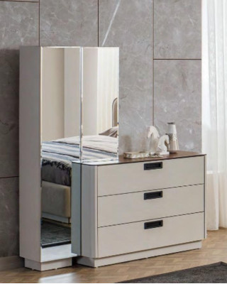 Stylish Wood Dressing table Beige Glass Table Elegant Bedroom Furniture
