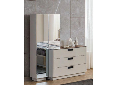 Stylish Wood Dressing table Beige Glass Table Elegant Bedroom Furniture