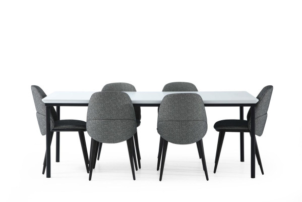 Dining room Group Dining table Chairs Table Wood Set 7pcs Gray Modern Set
