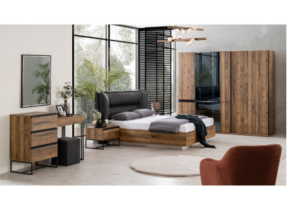 Luxury Bedroom Suite Double bed Bed Wood Set 7-piece Brown Modern