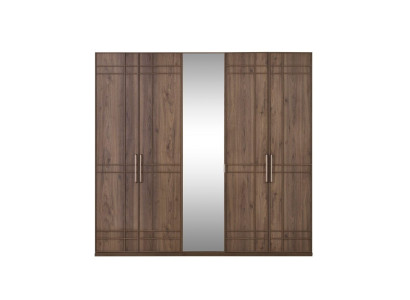 Wardrobe Wardrobe Bedroom Cabinet Brown Wood Mirror 5 Doors