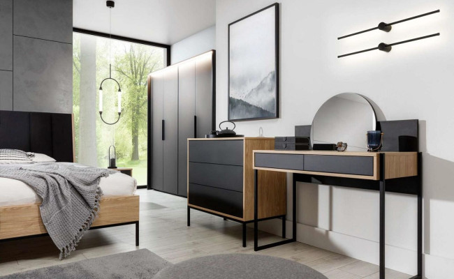 Dressing table with Mirror Black Console table Table Wood Mirror Bedroom