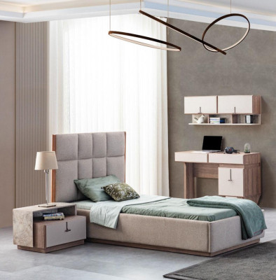 Childrens room Furniture Designer Single Bed Wood Bedside table Desk 4pcs