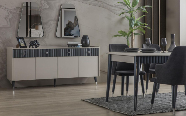 Complete e Suite Designer Beige Sideboard Sideobard 2x Mirror 3-piece set