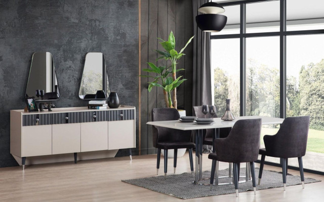 Complete e Suite Designer Beige Sideboard Sideobard 2x Mirror 3-piece set