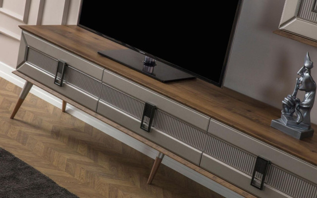 Modern Brown Living room Furniture Robust Sideboard Designer Shelf 2pcs