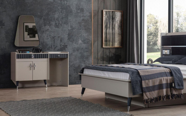 Beige Dressing table Wood Cosmetic Table Designer Console Mirror 2pcs