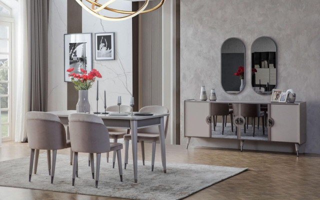 Gray Dining table Designer Dining room Furniture Extendable Wood Table new