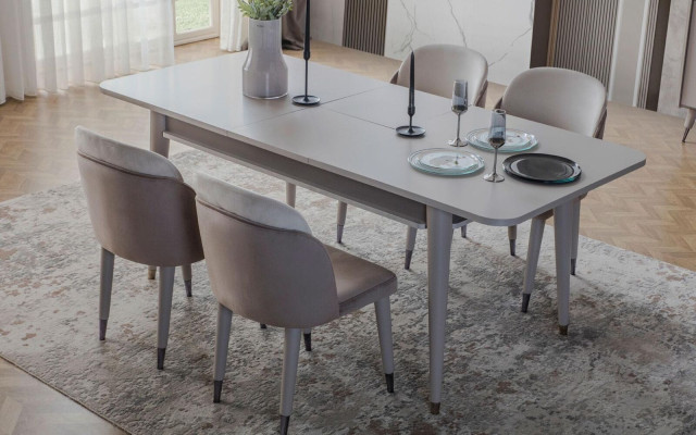 Gray Dining table Designer Dining room Furniture Extendable Wood Table new
