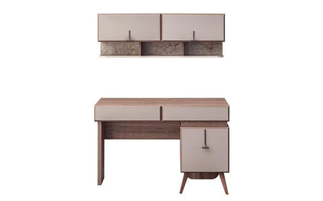 Beige Desk Luxurious Office Desk Wall Cabinet Computer Desk Set