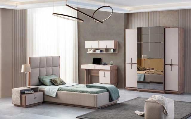 Beige Desk Luxurious Office Desk Wall Cabinet Computer Desk Set