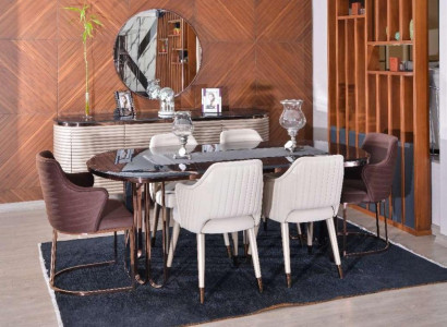 Complete e Dining room Dining set Dining area Table Chairs Brown Set 7pcs Wood