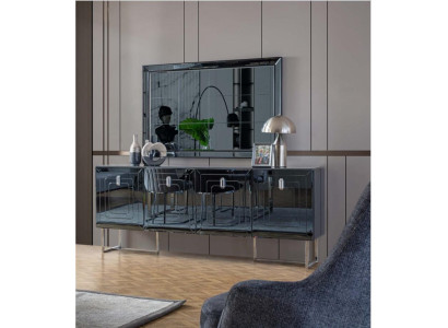 Gray Dining room Furniture Glass Mirror Designer stainless steel Sideboard Luxury Set