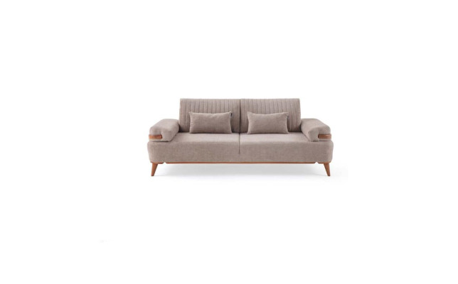 Designer Beige 3-Seater Sofa Living room Wooden Frame Luxurious Couch