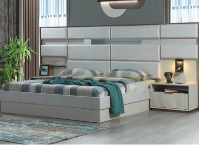 White Bedroom Furniture Designer Double bed Luxury 2x Wood Bedside tables