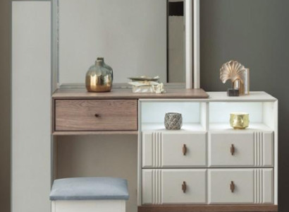 White Dressing table Glass Mirror Luxurious Poslter stool Modern Furniture