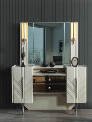 Bedroom Set Luxury White Dressing table Mirror Designer 2-piece set