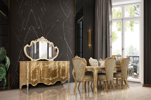 Luxury Dining room Set Suite Chair 6x Sideboard Mirror Dining room Group Complete