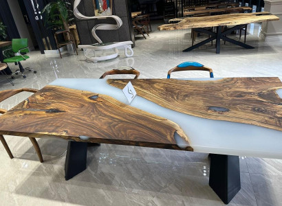 Big Dining room table Dining table Epoxy resin Kitchen table Table Wood Brown