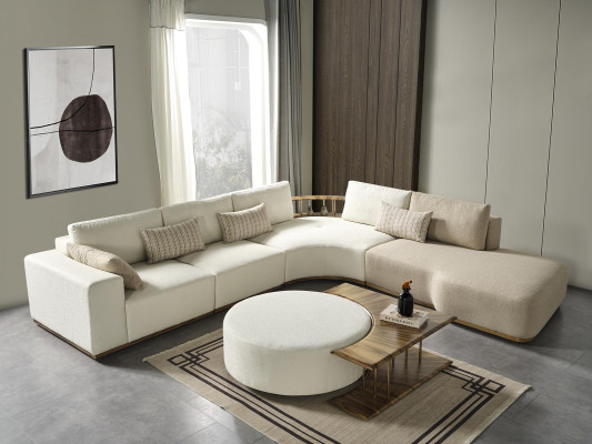 White corner sofa L-shape couch coffee table luxury fabric furniture white design new
