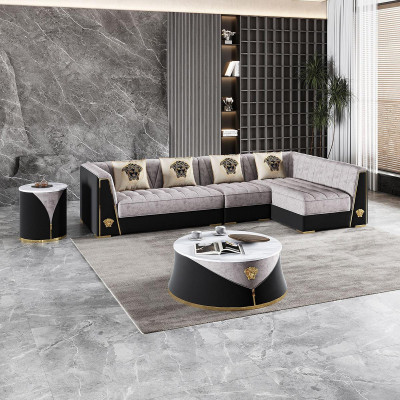 Gray Living room Sofa set Corner sofa Coffee table Side table stainless steel