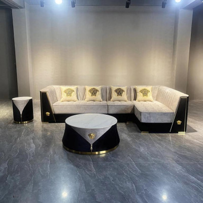 Gray Living room Sofa set Corner sofa Coffee table Side table stainless steel