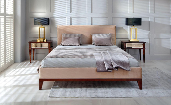 Modern Brown-beige Bedroom Luxury Bed Wood Double bed new