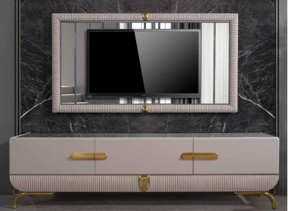 Wohnwand Wall Wood Modern Style Shelf Living room Furniture Wardrobe TV-cabinet with TV Frame