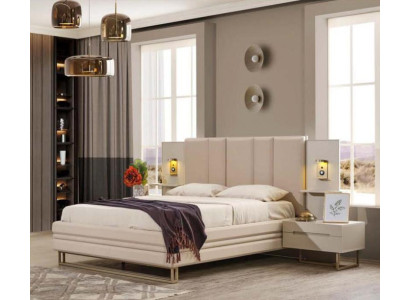 Bedroom Set Luxury Complete's Beige Bed 2x Bedside tables Modern
