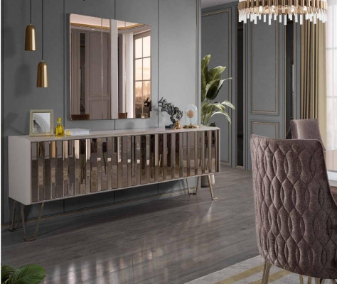 Luxury Sideboard with Mirror stylish Beige Chest of drawers Modern Furniture Design Set new