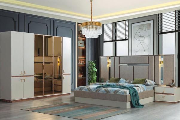 Designer Bed Wood Wardrobe Luxurious Bedside tables Bedroom Set