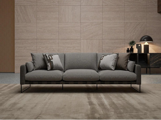 Living room Luxury Gray Three Seater Sofa Furnishings Modern Textile Design