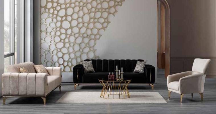 Luxury Upholstered 3-Seater Sofa Modern Style for Living room Black Color new
