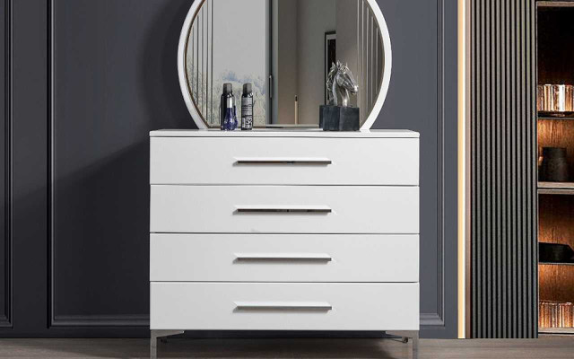 Stylish Bedroom Suite Gray Double bed Wood Bedside tables 5pcs