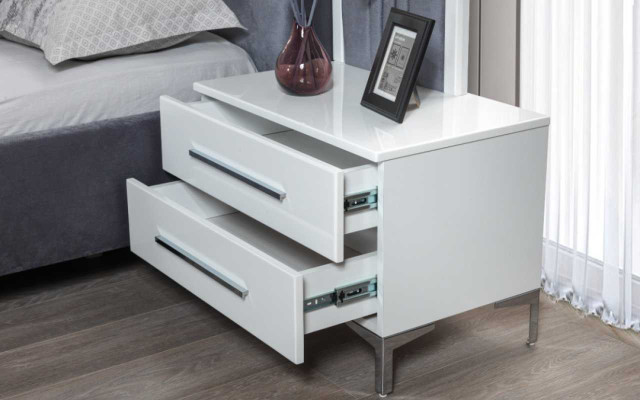 Modern Gray Double bed 2x Wood Bedside tables Bedroom Suite