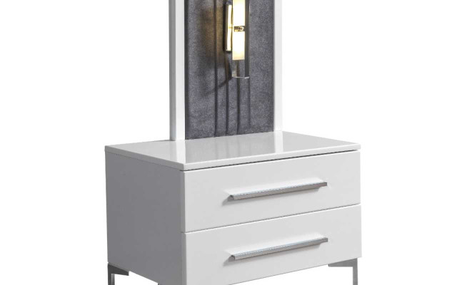 Modern Gray Double bed 2x Wood Bedside tables Bedroom Suite