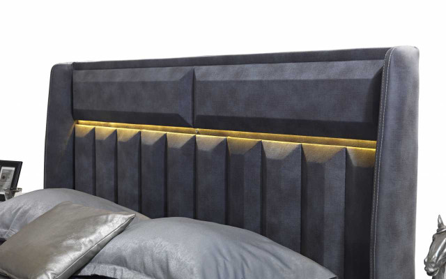 Complete's Bedroom Set Gray Double bed Luxurious Wood Bedside tables