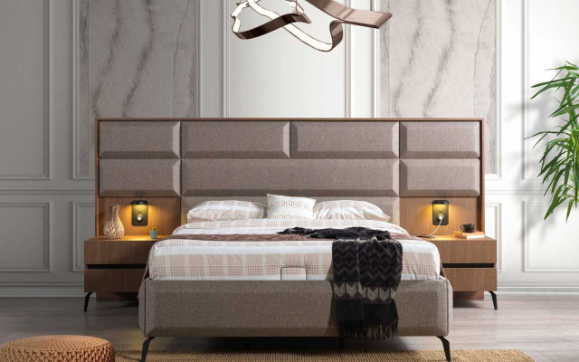 exclusive s Gray Bedroom Double bed with 2x bedside tables 3-piece set