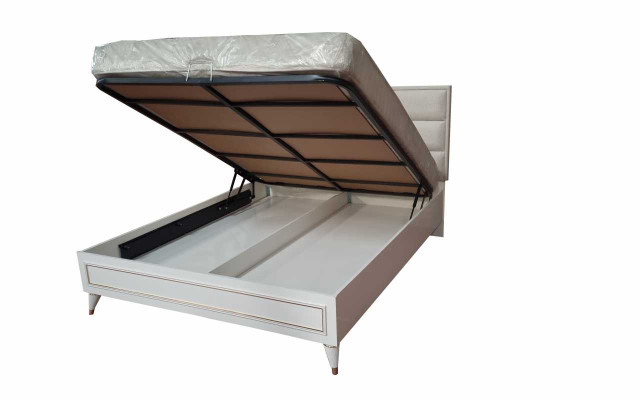 White Bedroom Suite Upholstery Double bed 2x Wood Bedside tables 3pcs