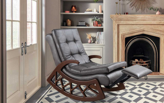 exclusive r Gray Rocking Chair Living room Relax Furniture Wooden Frame new