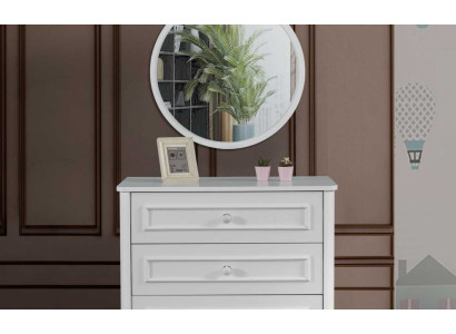 Childrens room Furniture Designer Round Mirror White Wood Luxury Chest of drawers 2pcs