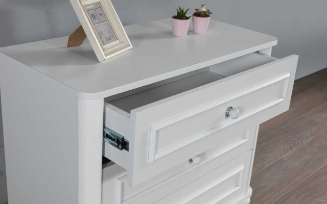 Childrens room Furniture Designer Round Mirror White Wood Luxury Chest of drawers 2pcs