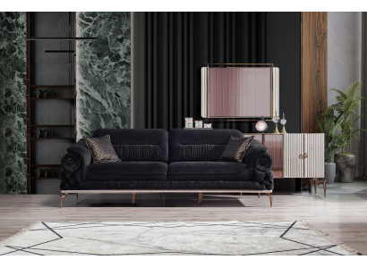 Stylish 3-Seater Living room Black luxury couch Modern wooden frame