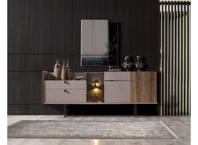 Perfect Dining room Set Designer LED Sideboard Modern Glass Mirror 2-piece