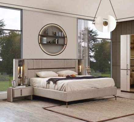 Beige Double bed Bedroom Beds Imitation leather Bed wooden frame new