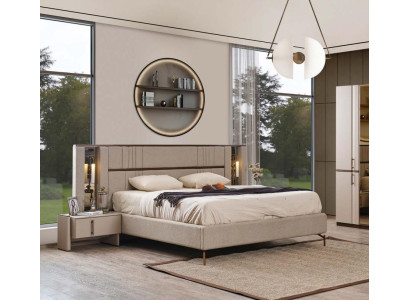Beige Double bed Bedroom Beds Imitation leather Bed wooden frame new